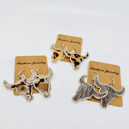 Rhinestone Animal Cowhead Earrings