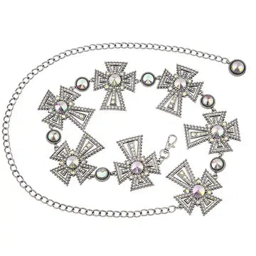 Rhinestone Cross Chainlink Belt