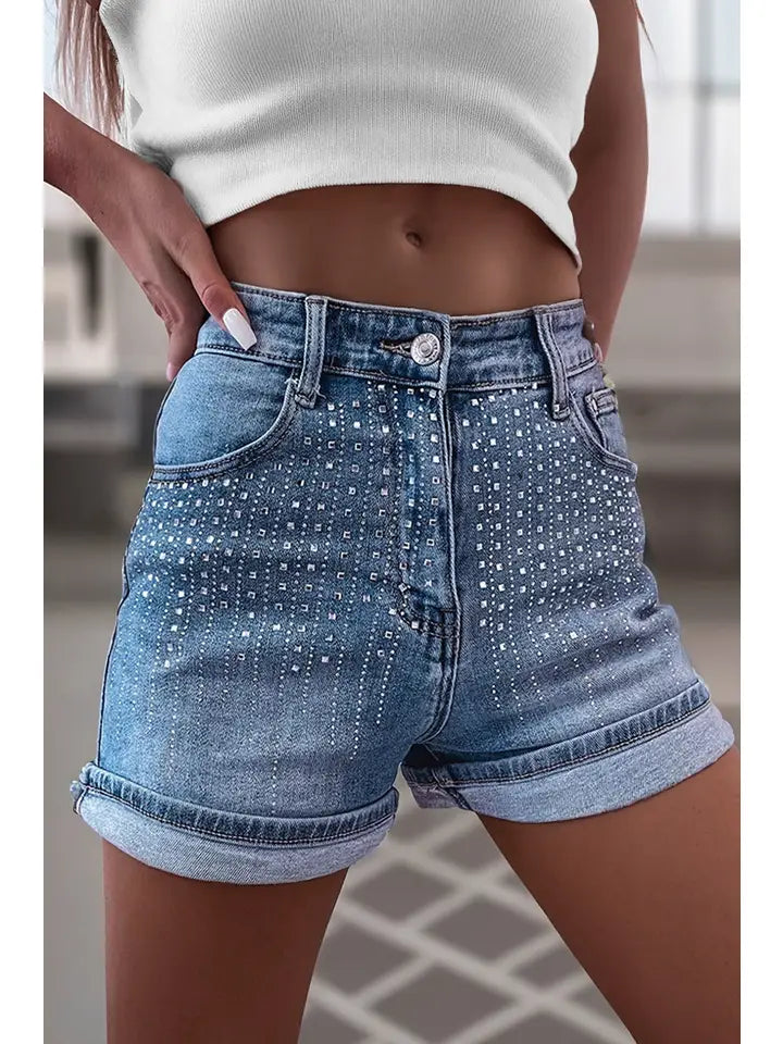 Rhinestone Embellished Denim Shorts