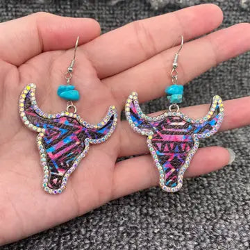 Rhinestone Ox Head Earrings