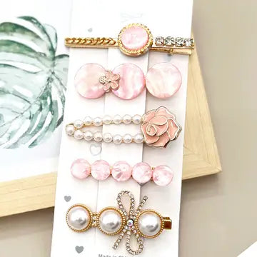 Rhinestone Pearl Hair Clip Set