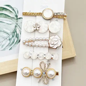 Rhinestone Pearl Hair Clip Set