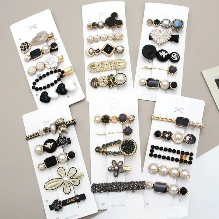 Rhinestone Pearl Hair Clip Set