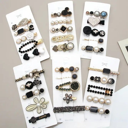 Rhinestone Pearl Hair Clip Set