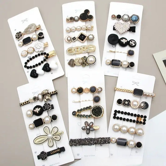 Rhinestone Pearl Hair Clip Set