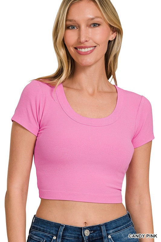 Ribbed Scoop Neck Crop Top