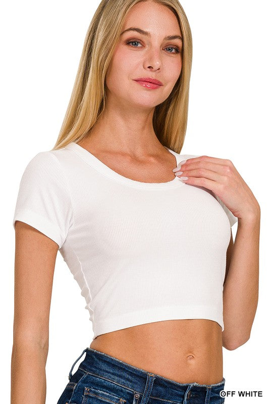 Ribbed Scoop Neck Crop Top