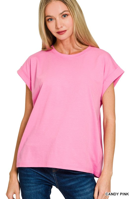 Round Neck Folded SS Shirt - Misses