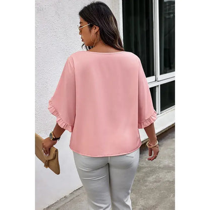 Ruffle Trim Petal Sleeve Blouse