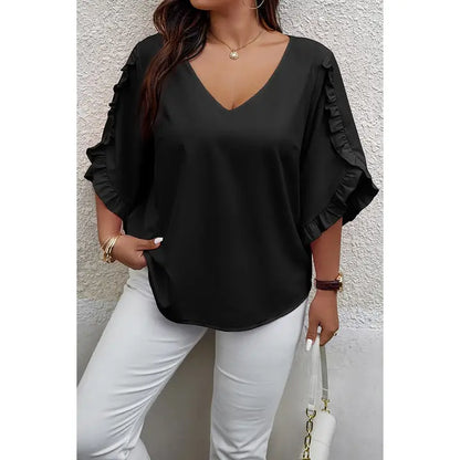 Ruffle Trim Petal Sleeve Blouse