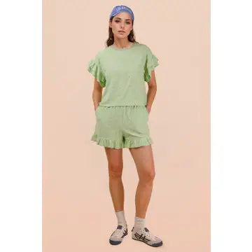 Ruffled Knit Shorts Set