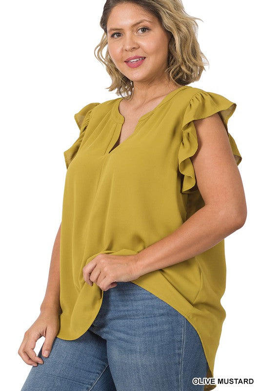 Ruffled Sleeve Hi Lo Top