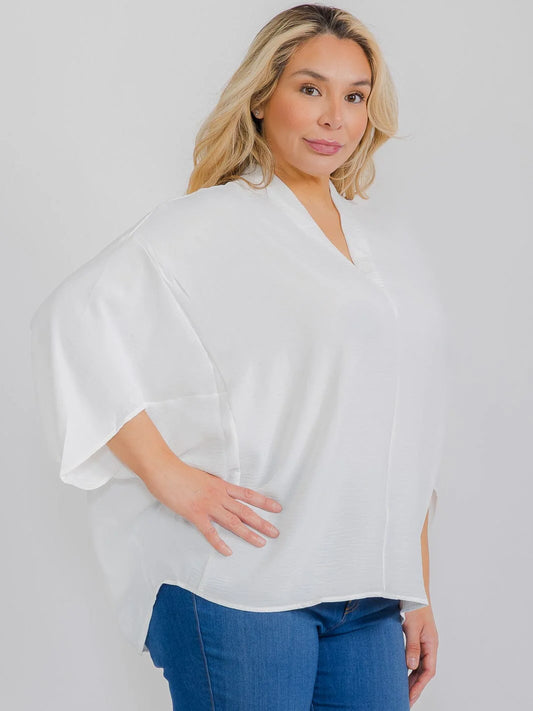 SS V Neck Solid Tunic Blouse
