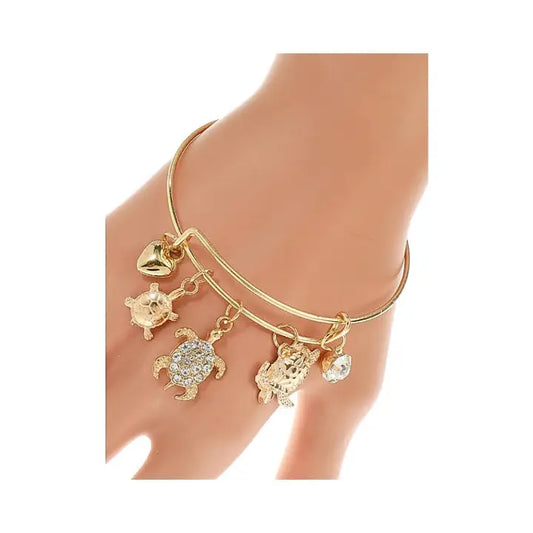 Sea Turtle Charm Bangle Bracelet