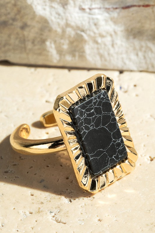 Semi Precious Stone Rectangle Ring