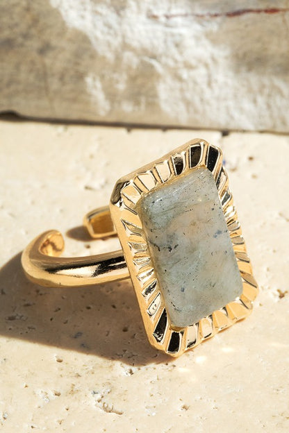 Semi Precious Stone Rectangle Ring