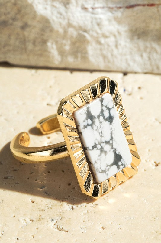 Semi Precious Stone Rectangle Ring