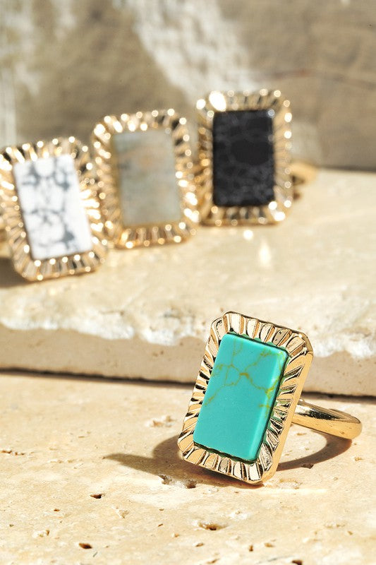 Semi Precious Stone Rectangle Ring