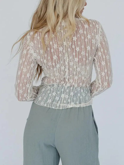 Sheer Floral Lace LS Top