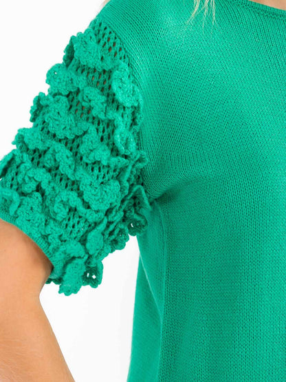 Short Ruffle Sleeve Knit Blouse