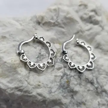 E - Silver Lotus Drop Hoops