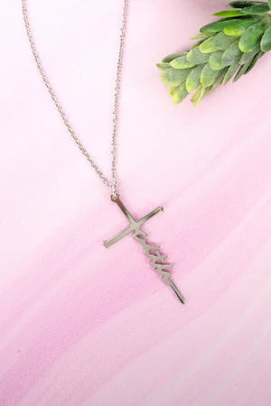 Silvertone Faith Cross Necklace