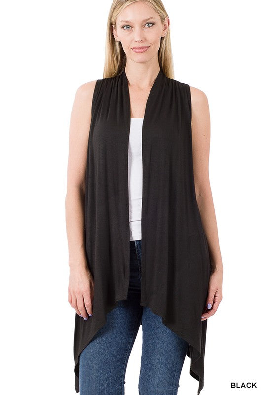 Sleeveless Draped Open Cardigan
