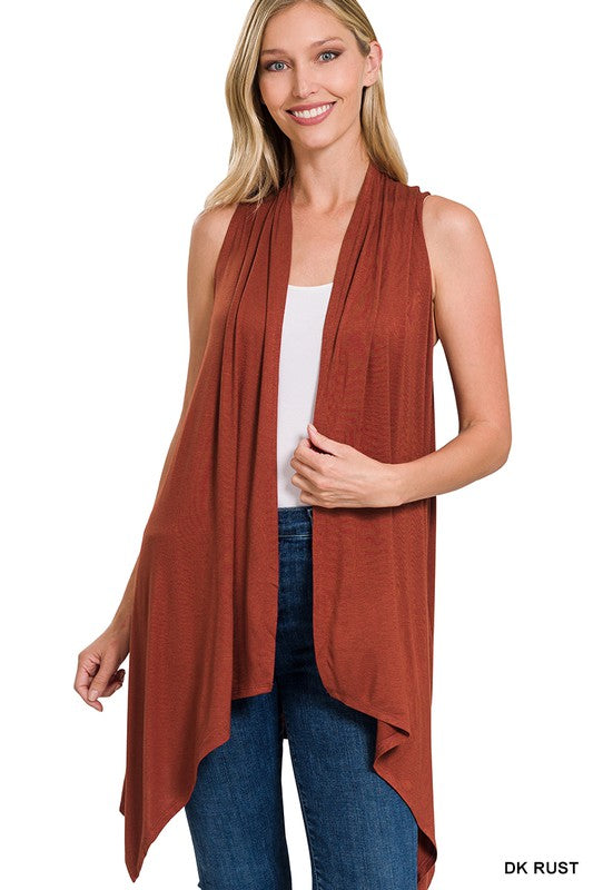 Sleeveless Draped Open Cardigan