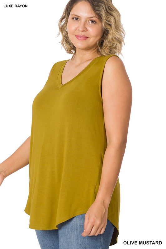 Sleeveless V Neck Hi-Low Top - Curvy