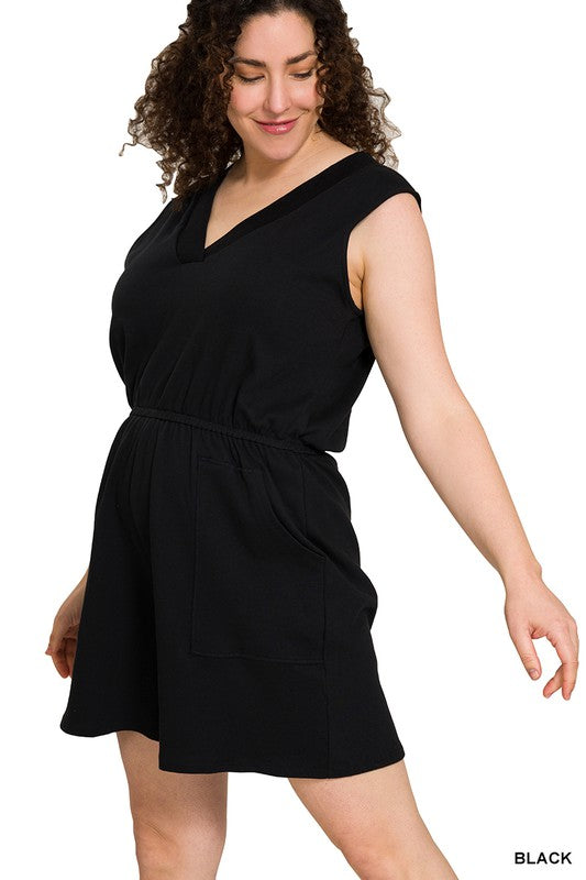 Sleeveless V Neck Romper - Curvy