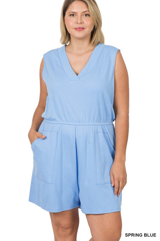 Sleeveless V Neck Romper - Curvy