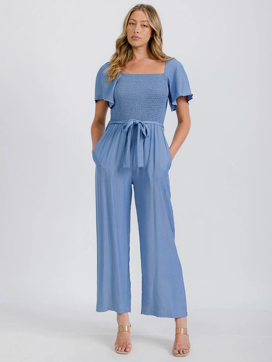 Smocked Belted Jumpsuit