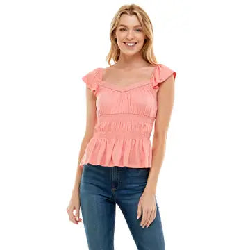 Smocked Cap Sleeve Peplum Top