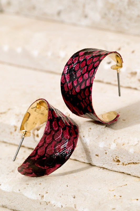 Fuchsia Snake Print Earrings