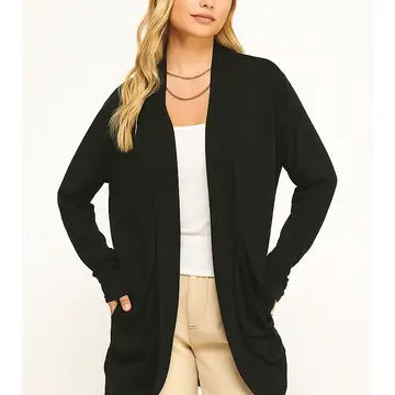 Soft Wrap Shirred Open Cardigan