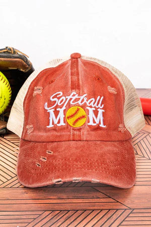 Softball Mom Mesh Ponytail Cap