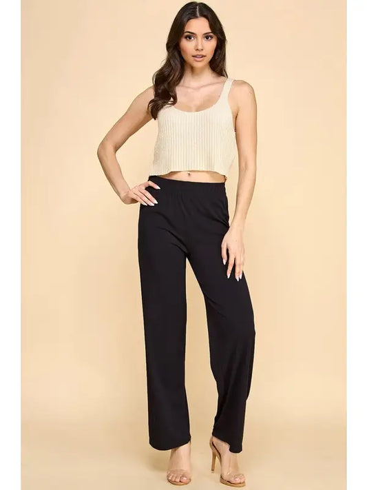 Solid Rib Wide Leg Pants