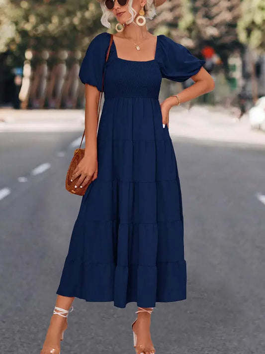 Square Neck Bubble Sleeve Dress