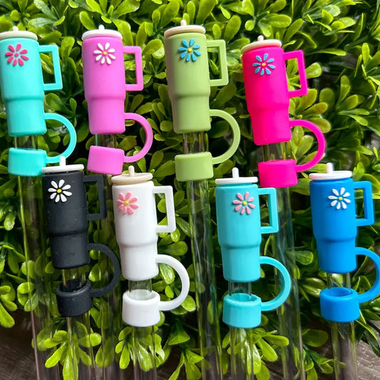 Straw Topper - Tumbler W/ Daisy