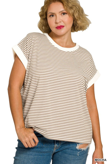 Stripe Contrast Trim Top
