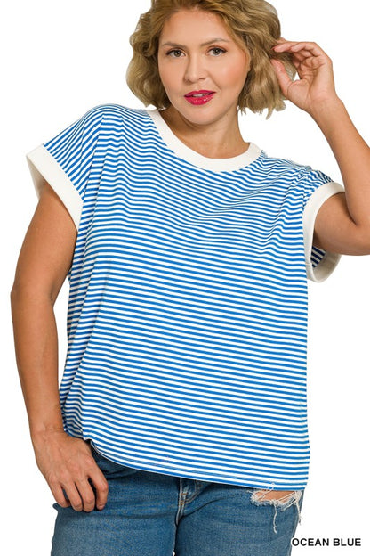Stripe Contrast Trim Top