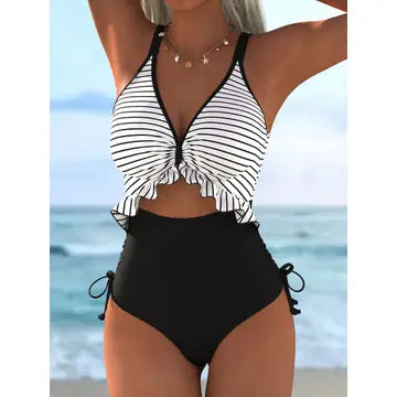 Striped Spliced Swimsuit