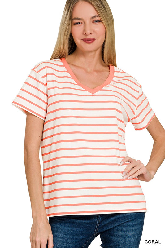 Striped V Neck Tee