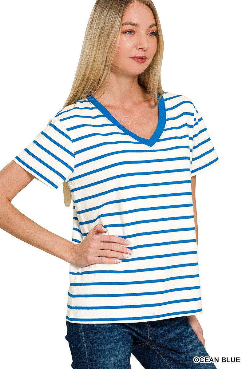 Striped V Neck Tee