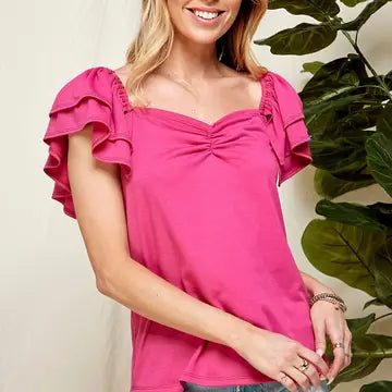 Sweetheart Double Ruffle Sleeve Top