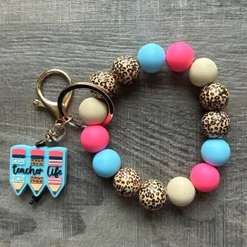 Teacher Life Bead Wristlet Keychain