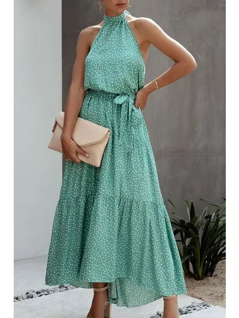 Tie Back Polka Dot Halter Dress