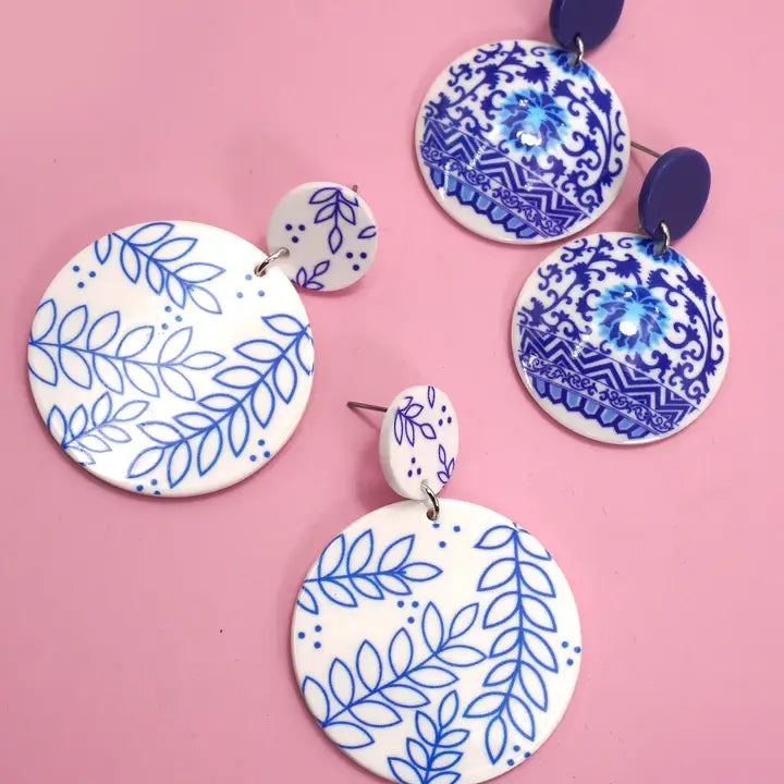 Toile Pattern Floral Drop Earrings