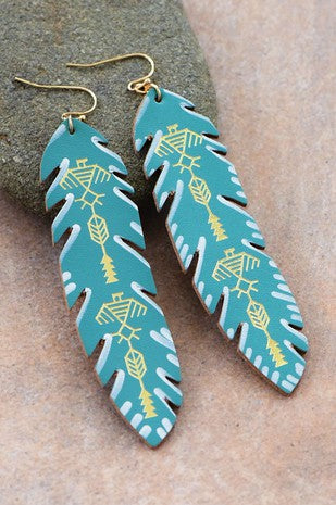 Tribal Feather Leather Earrings