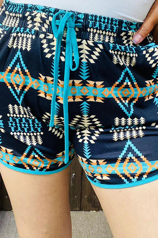 Turq Aztec Print Shorts